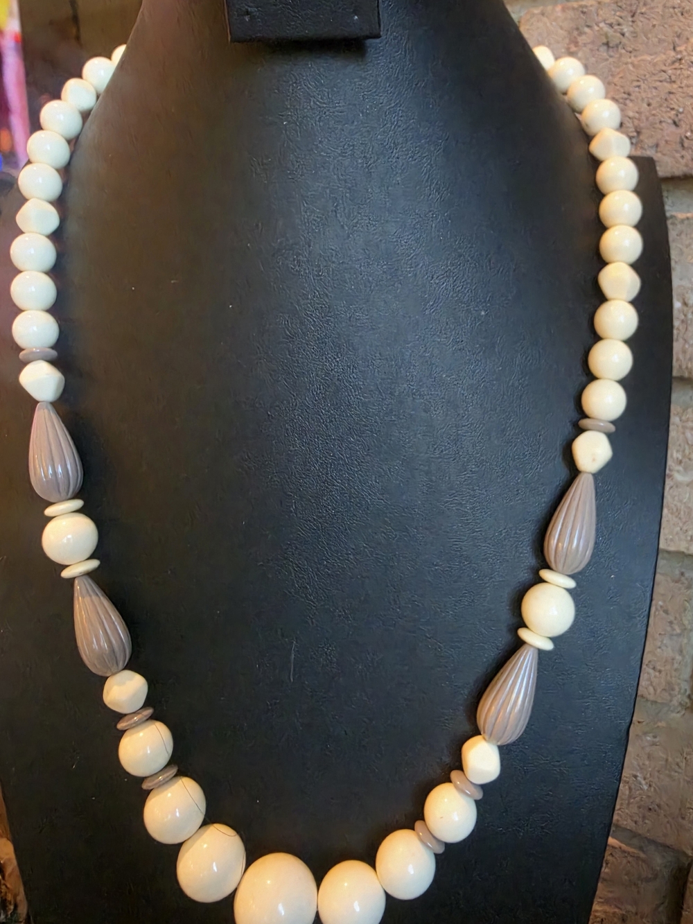 Vintage AVON Beaded Necklace Taupe And Cream 29"